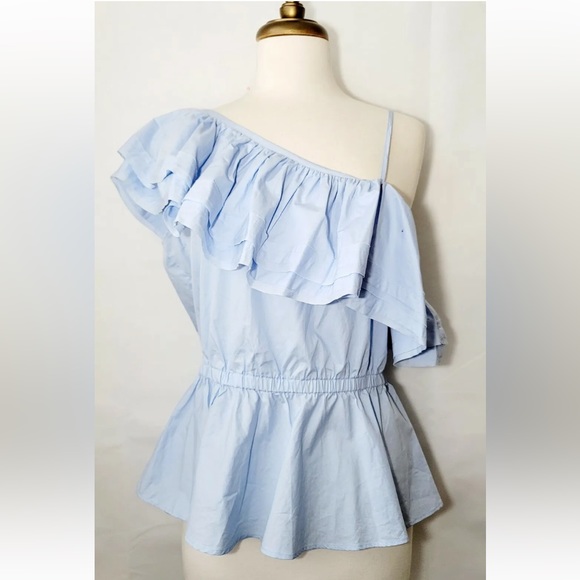 H&M Womens Light Blue Flutter One
Sleeve Strappy Ruffle Shirt Size 4 - Picture 2 of 2